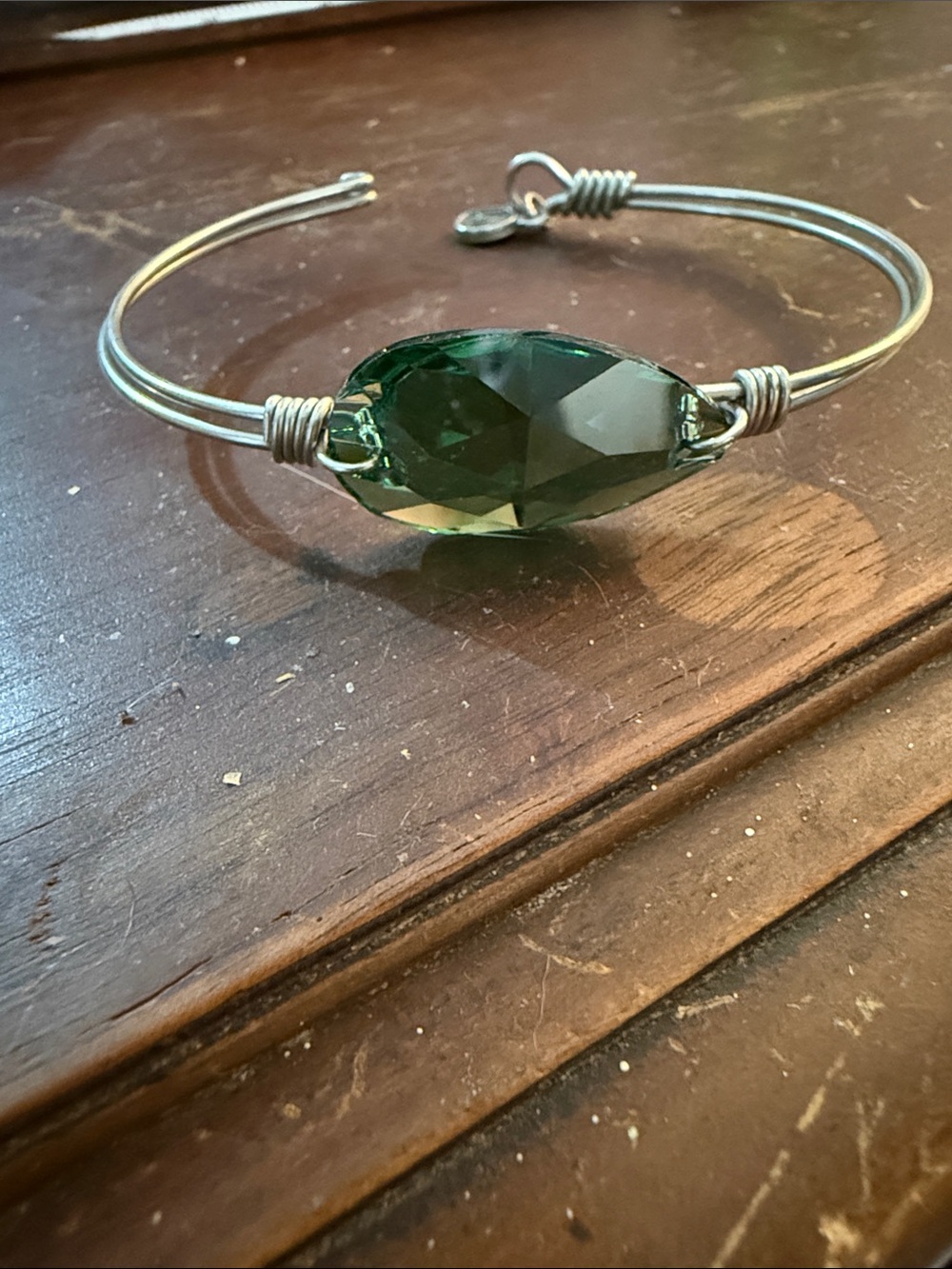 Luca + Danni Silver Wire Bracelet with Emerald Green Faceted Stone - Picture 2 of 9